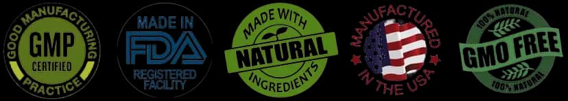GMP and FDA and GMO free certification badges for ProstaMD+